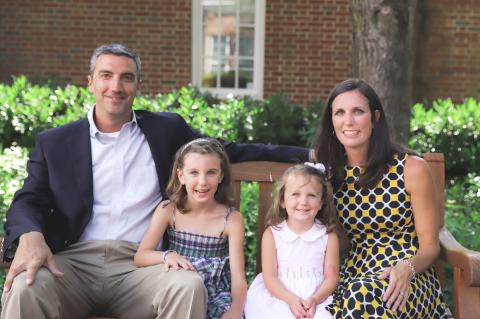 Jeff Miles is the 11th Head of School for Rabun Gap-Nacoochee School and looks forward to being part of the Rabun County community. Jeff Miles, left, poses with daughters Lia,6, Alison,2, and wife Kiana at Rabun Gap-Nacoochee School.