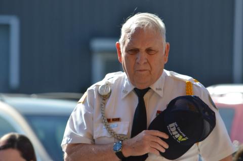 DAV Commander Doug Wayne pauses Monday to remember Rabun County's military veterans.