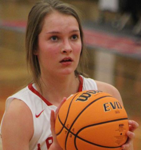 (Andy Diffenderfer/The Clayton Tribune) Carley Haban scored 14 of her game-high 22 points in the first half last Friday, leading Rabun County over Union County in a key Region 8-AA duel.