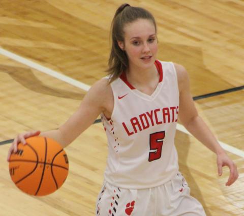 (Andy Diffenderfer/The Clayton Tribune) Loren Stiles canned two threes Tuesday and scored eight points in the Ladycats' Region 8-AA win over Elbert County. 