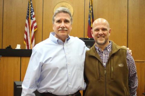 Megan Broome/The Clayton Tribune. Greg James, left, will continue in his current role as Rabun County Commission Chairman, while Scott Crane has been selected commission vice-chairman.