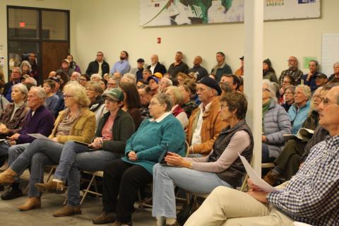 Megan Broome/The Clayton Tribune. Over 150 people turned out for a public forum on proposed changes in management and policy that would affect thousands of acres of National Forest Service land in Rabun County.
