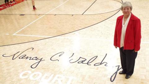 (Submitted photo) Paulding County High students compete on the Nancy C. Waldrep Court after a special January ceremony honoring the Clayton native, who was the PCHS girls basketball coach for 27 years.