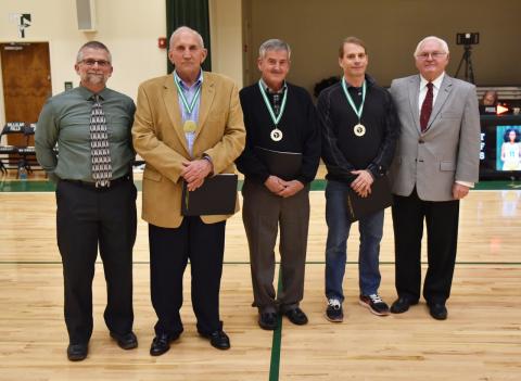 Brian Boyd/Tallulah Falls School. From left are Tallulah Falls School athletic director Scott Neal, Ralph Daniel, Mike Kemp, Chris Pic and Tallulah Falls President and Head of School Larry A. Peevy. 