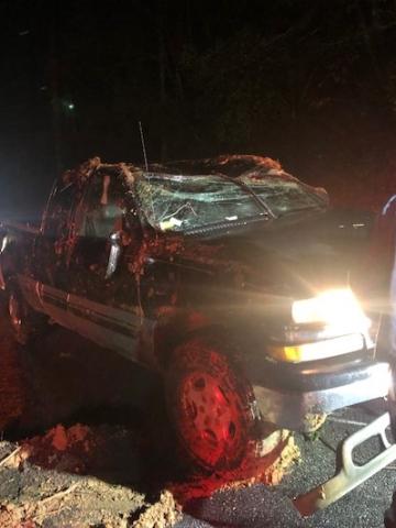 Submitted photo. A vehicle was overturned down an embankment following a one-car motor vehicle accident on Lake Rabun Road at Appaloosa Lane in Lakemont on Sunday, January 19. Station 4 volunteers were among those who responded to the accident. 
