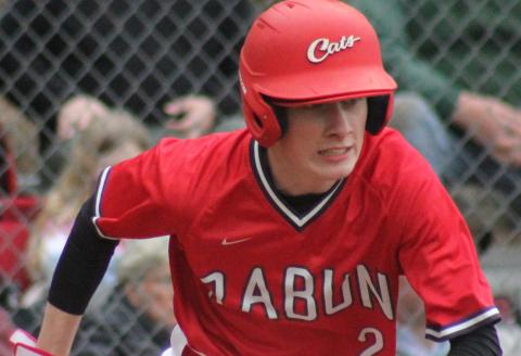 Andy Diffenderfer/The Clayton Tribune Rabun County High baseball player Grayson Carver heads to first base in a recent game. Thanks to COVID-19, RCHS, Tallulah Falls and Rabun Gap-Nacoochee are sidelining spring sports.