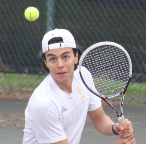 Andy Diffenderfer/The Clayton Tribune Jacobo Saenz prepares to wallop a backhand.