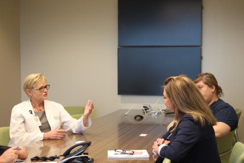 Megan Broome/The Clayton Tribune Mountain Lakes Medical Center staff members Kim Ingram, Chief Nursing Officer, Rachel Cowart, Infections Control Nurse and Tammy Coll, CEO, discuss the hospitals preparations for the COVID-19 outbreak.