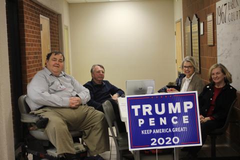 Megan Broome/The Clayton Tribune The Rabun County Republicans set up a booth at the courthouse on Monday, March 2, to qualify candidates for the November election. Qualifying continues until noon on Friday, March 6. Anyone wishing to qualify as a Democrat or nonpartisan (Probate Judge) should visit the Rabun County Board of Elections Office. From left are Ed Henderson, secretary, Sam Burns, chairman, Connie Holcombe, treasurer, and Kim Gurtler, first vice-chair. 