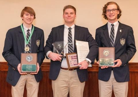 Submitted photo From varsity boys basketball are seniors Hayden Johnson of Demorest, Most Improved Award; Matthew Weidner of Demorest, Most Valuable Player; Reeves Cody of Cornelia, Teammate Award. 