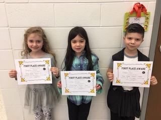 RCPS student winners for the Young Georgia Authors are pictured from left: Cryslin Fisher (Kindergarten-Mrs. Judy), Maya Rodriguez (1st Grade-Mrs. Kelly) and Edward Lewis (2nd Grade-Mrs. Stockton). 