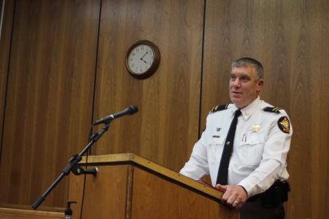 Megan Broome/The Clayton Tribune. Sheriff Chad Nichols presents the proposed FY 2021 budgets for the Sheriff’s Office and Detention Center to commissioners at a budget workshop in April.