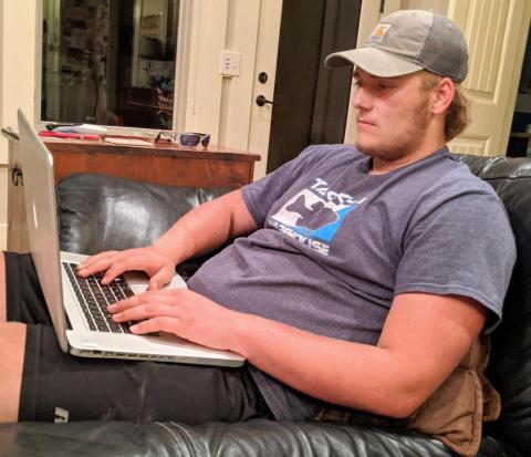 Photo courtesy Bear Old. Bear Old works on his assignments online as Rabun County Schools moved to at-home learning due to the COVID-19 pandemic.