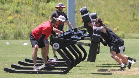 Andy Diffenderfer/The Clayton Tribune. Football workouts at Rabun County High have been divided into two groups, one starting in the morning and the other later in the day. 