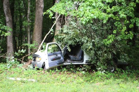 Megan Broome/The Clayton Tribune. An 83-year-old Rabun Gap man died after attempting to negotiate a curve in his 1998 Toyota Tacoma Xtracab on Ga.15 near Mountain City Rd. in Clayton on Monday. 