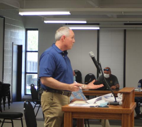 Megan Broome/The Clayton Tribune. Rick Story, director of development for Rabun County, explains the Forward Rabun concept at Tuesday's city council meeting. 