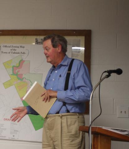 Megan Broome/The Clayton Tribune. Tallulah Falls residents addressed council members in public hearings on adoption of an amendment to the city’s zoning map and a short-term rental ordinance that would not allow these types of rentals in the R-1 district.