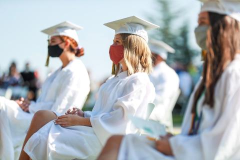 Natalin Darnell ‘20 of Clayton, GA listens to the speakers at Rabun Gap-Nacoochee School’s 117th Commencement Ceremony Aug. 9.
