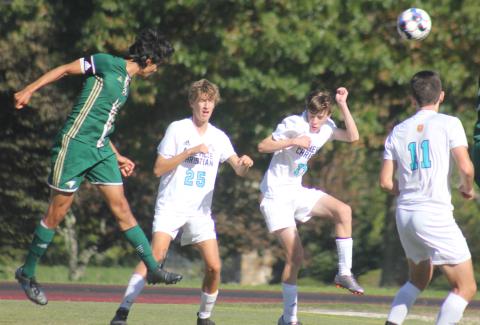 Andy Diffenderfer/The Clayton Tribune. This header by Rabun Gap’s Jacobo Saenz found the nets in the Eagles’ Oct. 2 home win over Asheville Christian.