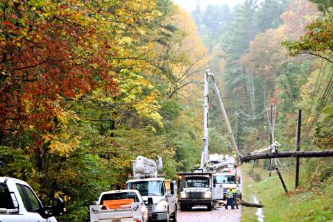 Photo courtesy Liza Broz. Georgia Power works at an address on Old 441 by the Short Line last Saturday to restore power and clear the roadway after heavy storms from Hurricane Delta knocked over trees onto power lines. 