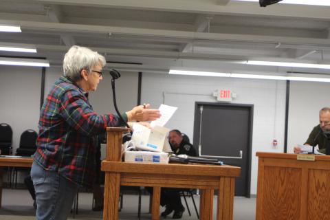 Megan Broome/The Clayton Tribune. Kathy Ford, organizer for Celebrate Clayton, addresses Clayton council members on Tuesday to address concerns she has about the food truck ordinance that was passed at a special called meeting Nov. 10. 