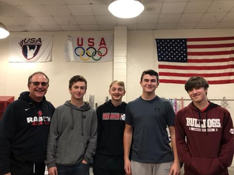 Photo courtesy of Rabun Middle School Rabun Middle coach C.J. Stockel is with Carver Jarrard, Harry Word, Adam Wright and Parker Smith. 