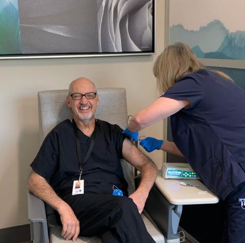 Submitted photo. Dr. Guy Gober was one of the first front-line medical workers to receive the COVID-19 vaccine at Mountain Lakes Medical Center. 