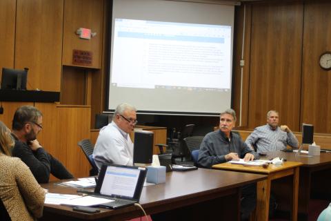 Megan Broome/The Clayton Tribune. Rabun County Commissioners Kent Woerner, Greg James and Tom Garrison at Tuesday's meeting.