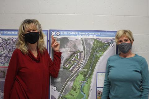 Megan Broome/The Clayton Tribune. Karen Bacon, left, and Cassandra Clouser were named to leadership positions on the Clayton Downtown Development Authority at their first meeting of the year Tuesday. 
