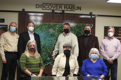 Megan Broome/The Clayton Tribune. Forward Rabun held the first meeting of their Executive Board Tuesday. Front row: Dr. April Childers, Irene Bynum-Faith and Juanita Shope. Back row:Rick Story, executive director, Todd Webb, Claude Dillard, Greg James and Robert Pittman.
