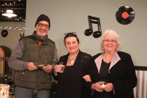 Megan Broome/The Clayton Tribune. Dr. Guy Gober, left, Irene Bynum Faith and Juanita Shope attend a reception honoring Shope last Thursday at The Diner below the Rabun County Civic Center. Shope recently stepped down as president and community liaison of the Rabun County Chamber of Commerce. 
