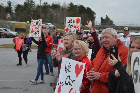 Wayne Knuckles/The Clayton Tribune. Glen and Brenda Jo Giles, along with Susan Welch, were among those cheering on the Wildcats.