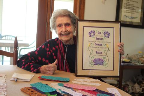 Megan Broome/The Clayton Tribune. Mildred Widgery plans to make 100 bookmarks to distribute in honor of her 100th birthday.