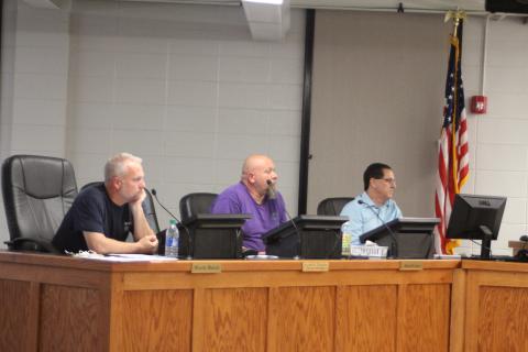 Megan Broome/The Clayton Tribune. Clayton City Council members discuss traffic concerns on Wilson Alley and other matters at Tuesday's work session. 