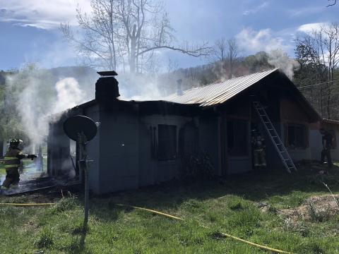 Photos courtesy Rabun County Fire Services. No injuries were reported in a structure fire at 155 Darnell Creek Rd. in Rabun Gap Tuesday. The structure was 40 percent involved when Rabun County Fire Services responded. 
