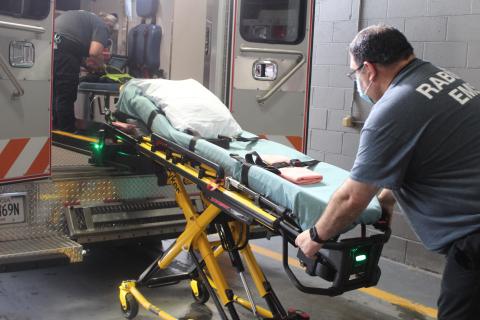 Megan Broome/The Clayton Tribune. Rabun County EMS paramedic Don White demonstrates how to use the new Stryker Power Load lift system on an ambulance. It’s an automated hydraulic lifting system that lifts patients who are on stretchers into and out of ambulances. 