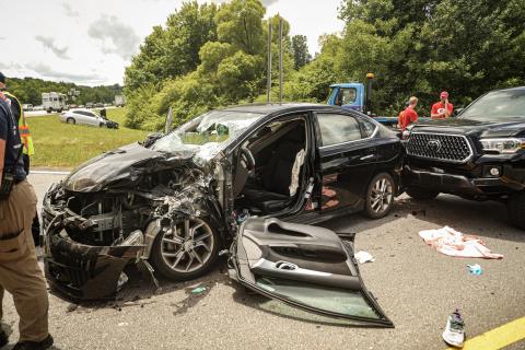  Photo courtesy of Red Bird Media. A four-car accident closed the southbound side of U.S. Highway 441/Georgia 15 near Clarkesville for nearly 90 minutes Saturday, sending four to the hospital, including one on the LifeFlight helicopter. 