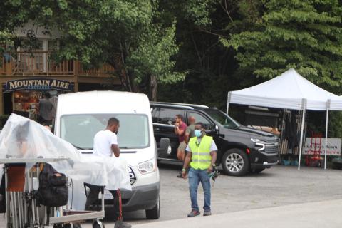 Megan Broome/The Clayton Tribune. Rob Lowe (exiting a black car) was in Rabun County last week filming his new movie ‘Dog Gone’ in Rabun County last week. The production crew filmed in Tallulah Falls, Lakemont and Clayton for three days. 