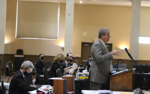 Megan Broome/The Clayton Tribune. Don Fountain questions a witness in the courtroom Tuesday.