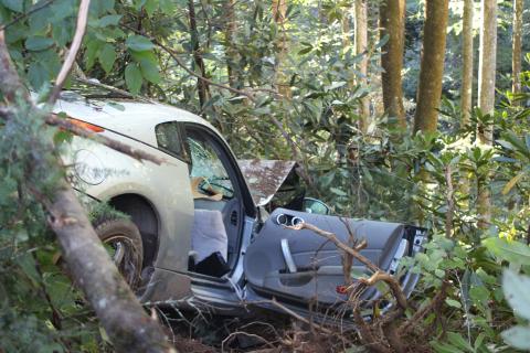 Megan Broome/The Clayton Tribune. A Lakemont man was transported by Airlife Sept. 23 from a crash and exposure to cool temperatures following a one-vehicle accident on Burton Dam Road the prior evening. The vehicle traveled down an embankment and struck a tree before coming to an uncontrolled rest. 