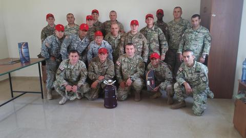 Submitted photo.  165th QM Parachute Riggers in the Republic of Georgia with local Georgian Soldiers. 