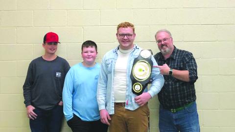 Photo courtesy of Rabun County 4-H. Pictured (from left) are Rabun County 4-H winners fo the Northeast District Contest Peyton Hicks, Jacob Burrell and Carson Carpenter with Rabun County 4-H Educator Joey Eller.