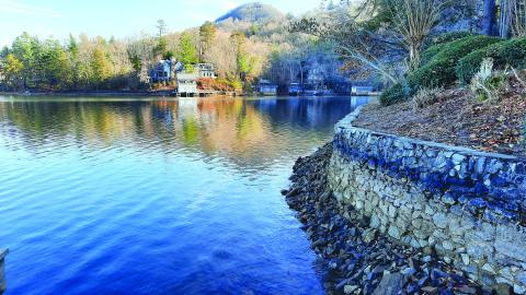 Photo courtesy of Conner Horn. Shown is Lake Burton with it seawall on Dec. 7, 2021. The lake is scheduled to reach normal operating elevation by May 1, 2022, following  its reservoir drawdown.
