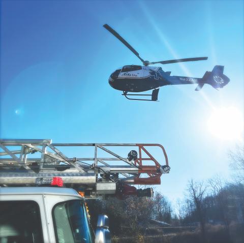 Photo courtesy of Rabun County Fire Services. A 12-year-old and a 16-year-old were air-lifted following a two-vehicle crash at Ga. 15 and Walmart Drive in Clayton Saturday morning. 