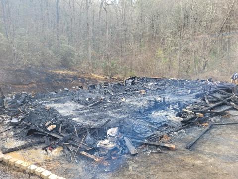 Megan Broome/The Clayton Tribune. A structure fire at 736 Western Way in Rabun Gap Jan. 13 resulted in two fatalities. 