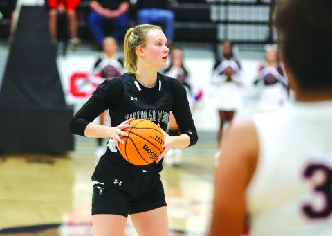 Photo courtesy of Austin Poffenberger. Barrett Whitener handles the ball against Loganville Christian as the No. 9-ranked Tallulah Falls girls win Tuesday night 69-28.