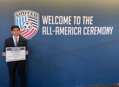 Photo courtesy of Rabun Gap-Nacoochee School. A member of Rabun Gap-Nacoochee School’s NCISAA state title team, Emilio Roman receives designation as one of 88 male players on All-America team.