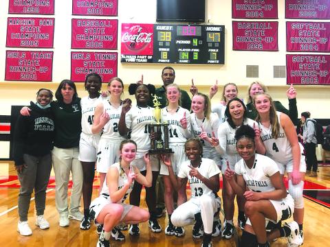 TFS Athletics. The Tallulah Falls Lady Indians proudly display the girls basketball program’s first-ever region tournament championship Tuesday night after a 47-38 win against Prince Avenue Christian at George Walton.
