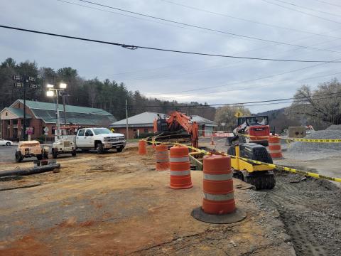 Megan Broome/The Clayton Tribune. Hiawassee Street in Clayton is closed for replacement of a damaged or collapsed pipe. Crews are working to have the road open up this week. 