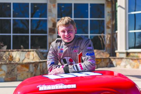 Photo by E. Lane Gresham. Tallulah Falls sophomore Kenneth Henderson competes in the U.S. Legend Cars series, a subsidary of Speedway Motorsports.